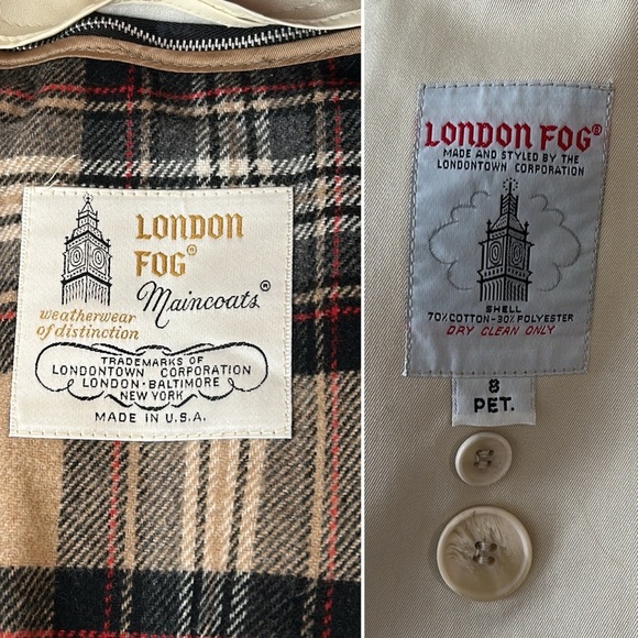 London Fog Classic Double-Breasted Belted Wool zip out liner Trench Coat sz 8P - Picture 12 of 16